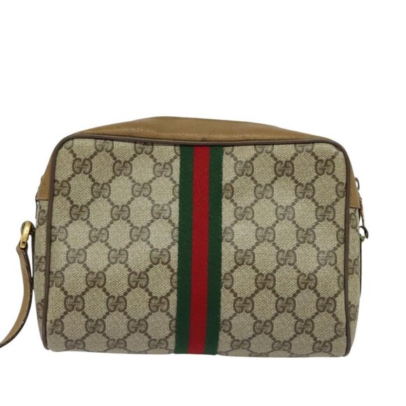 GUCCI GG Supreme Web Sherry Line Bag PVC Beige Gold 68 02 004 Auth bs25484 - Picture 3 of 16